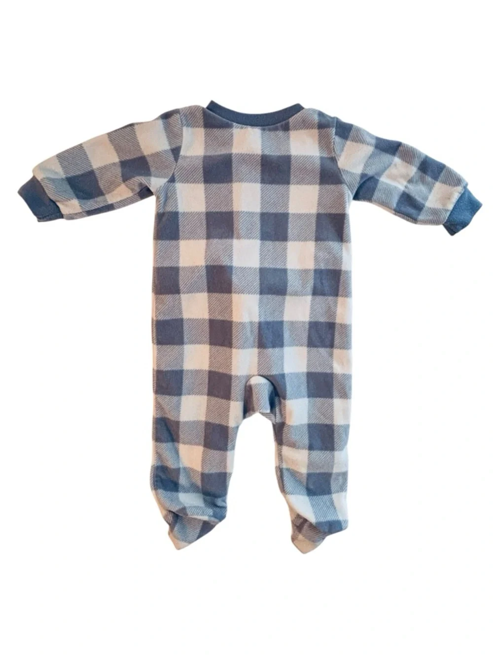 Carter's Blue and Cream Plaid Monkey Fleece Footed One-Piece 6 Months 8 0556